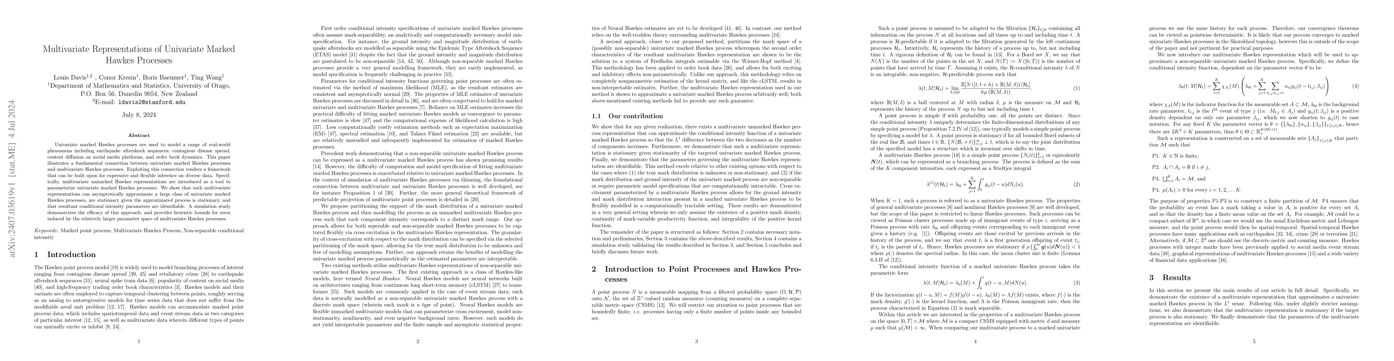 Thumbnail for Multivariate Representations of Univariate Marked Hawkes Processes