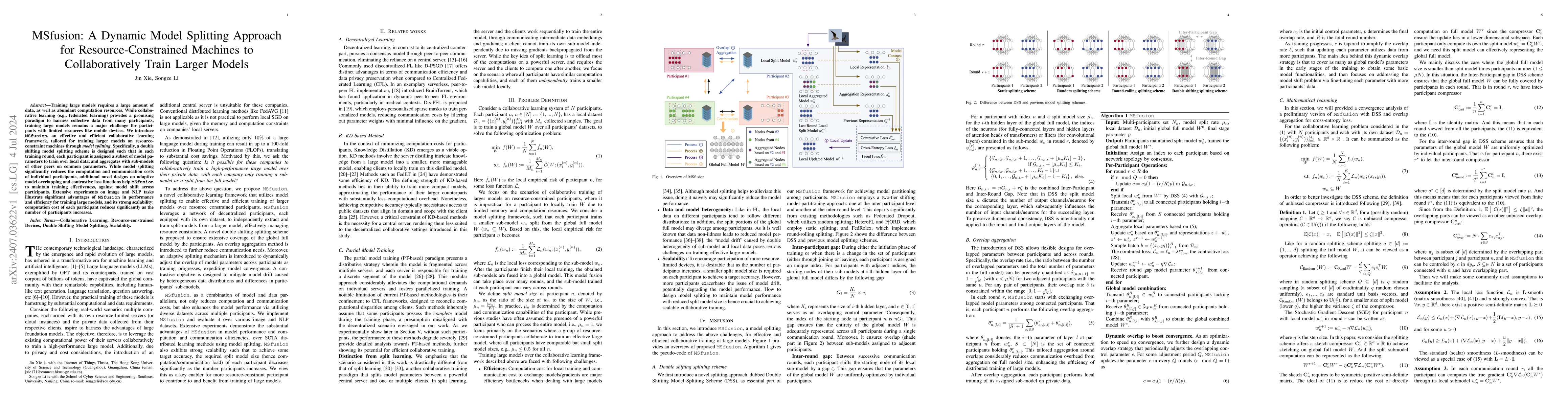 Thumbnail for MSfusion: A Dynamic Model Splitting Approach for Resource-Constrained
  Machines to Collaboratively Train Larger Models
