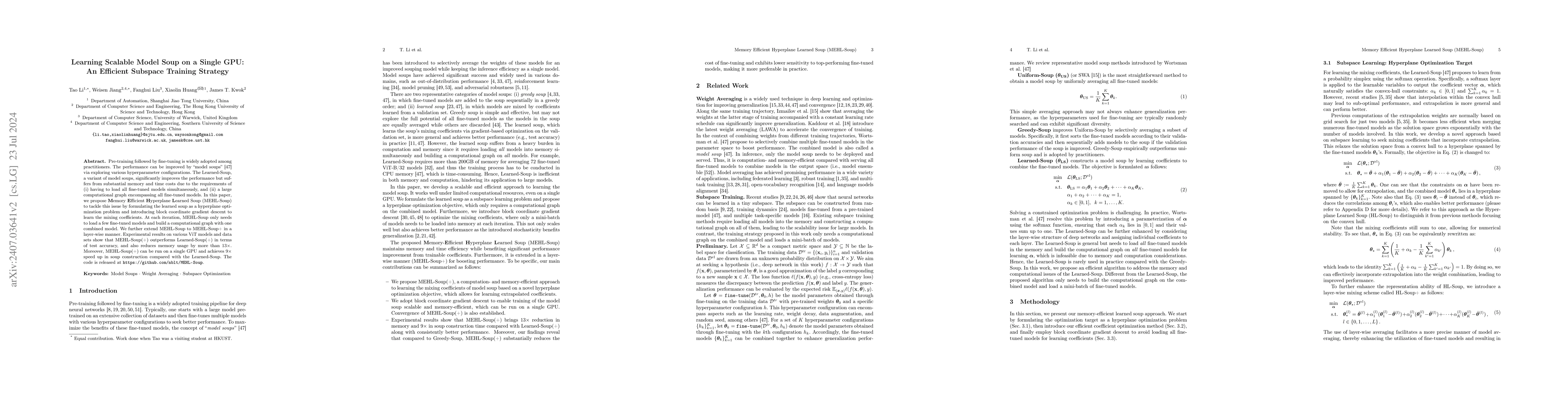 Thumbnail for Learning Scalable Model Soup on a Single GPU: An Efficient Subspace
  Training Strategy