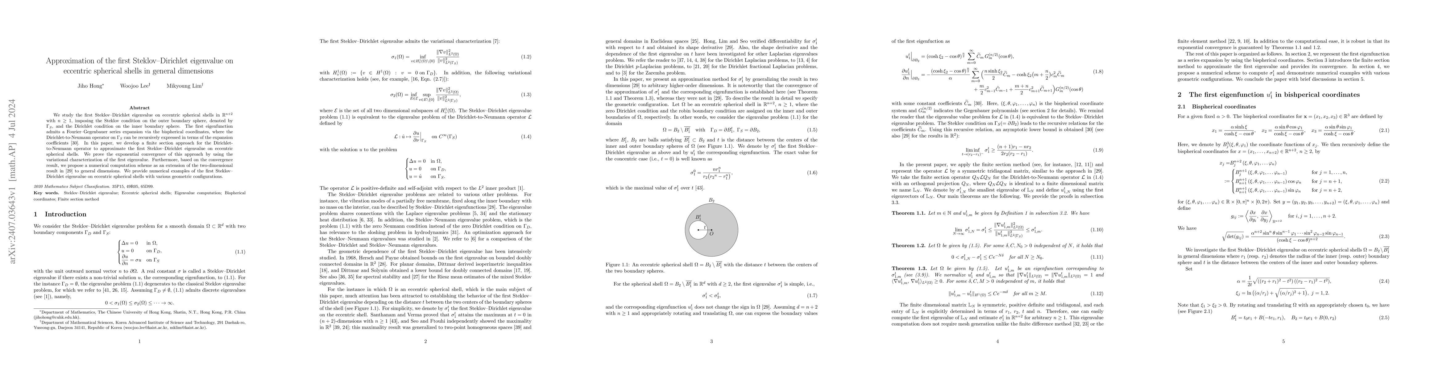 Thumbnail for Approximation of the first Steklov-Dirichlet eigenvalue on eccentric
  spherical shells in general dimensions