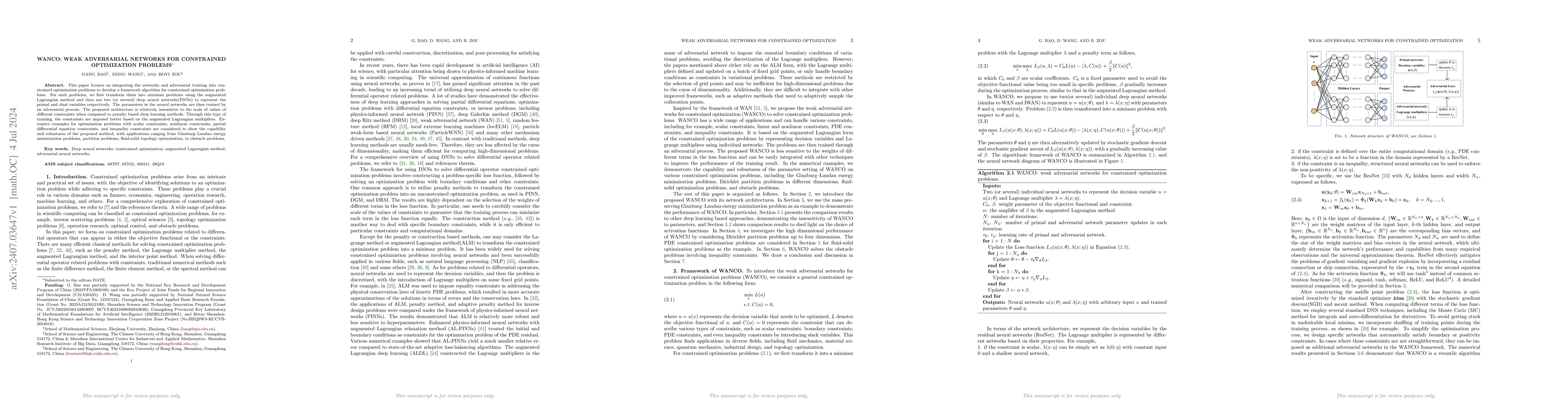 Thumbnail for WANCO: Weak Adversarial Networks for Constrained Optimization problems
