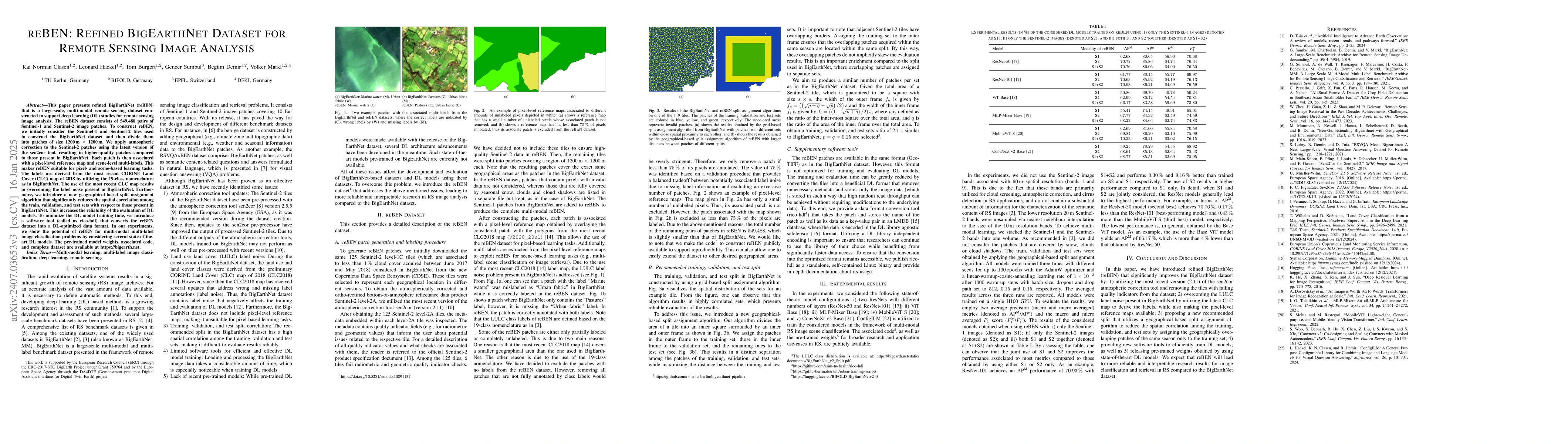 Thumbnail for reBEN: Refined BigEarthNet Dataset for Remote Sensing Image Analysis