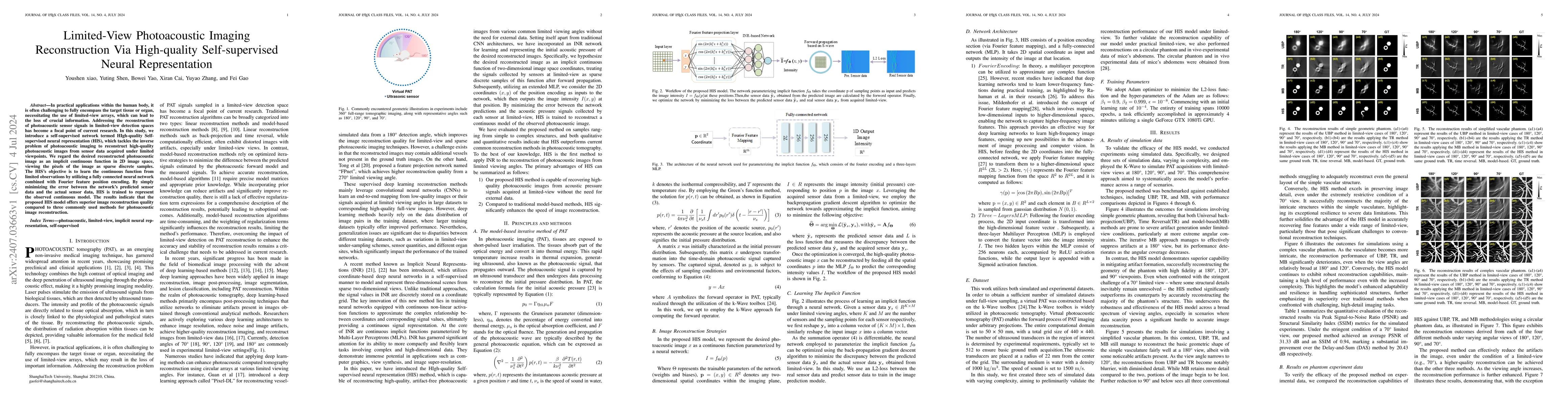 Thumbnail for Limited-View Photoacoustic Imaging Reconstruction Via High-quality
  Self-supervised Neural Representation