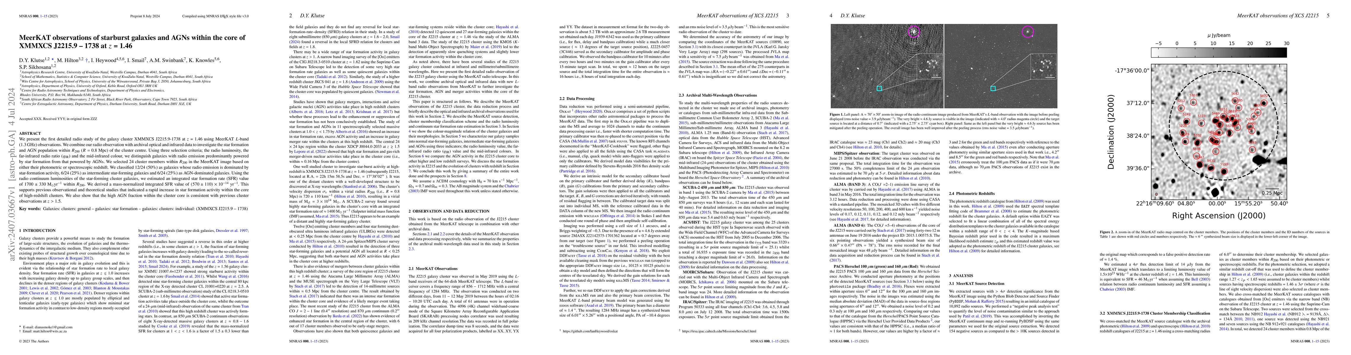 Thumbnail for MeerKAT observations of starburst galaxies and AGNs within the core of
  XMMXCS J2215.9-1738 at $z$ = 1.46