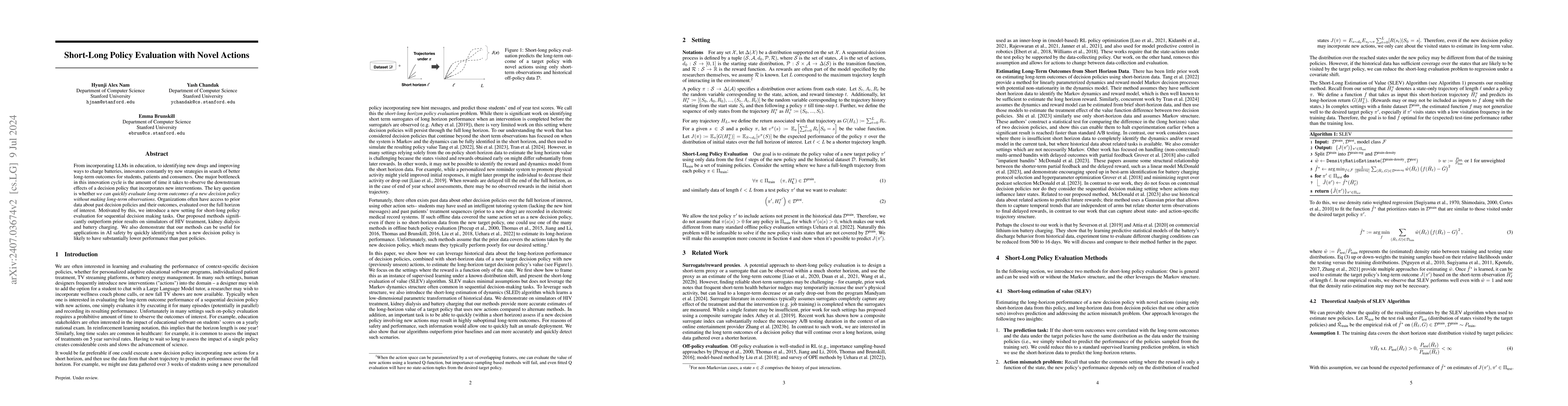 Thumbnail for Short-Long Policy Evaluation with Novel Actions