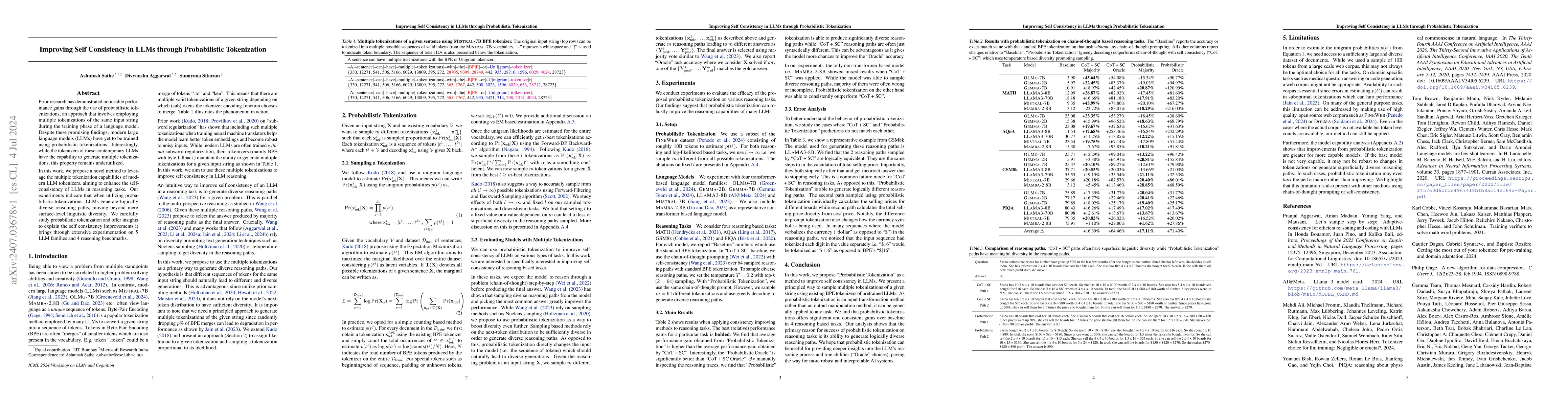 Thumbnail for Improving Self Consistency in LLMs through Probabilistic Tokenization