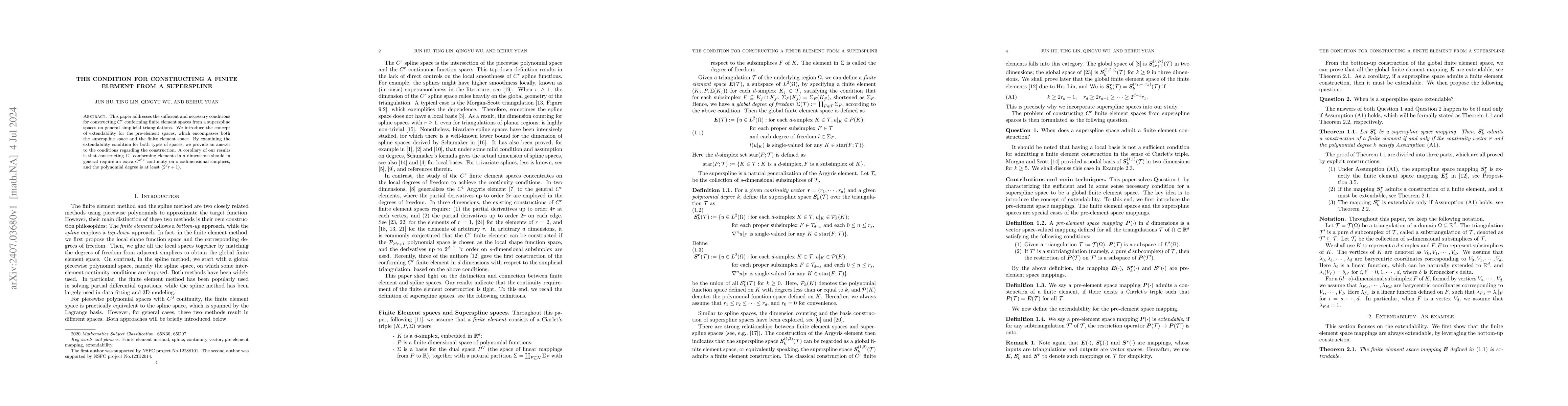 Thumbnail for The condition for constructing a finite element from a superspline