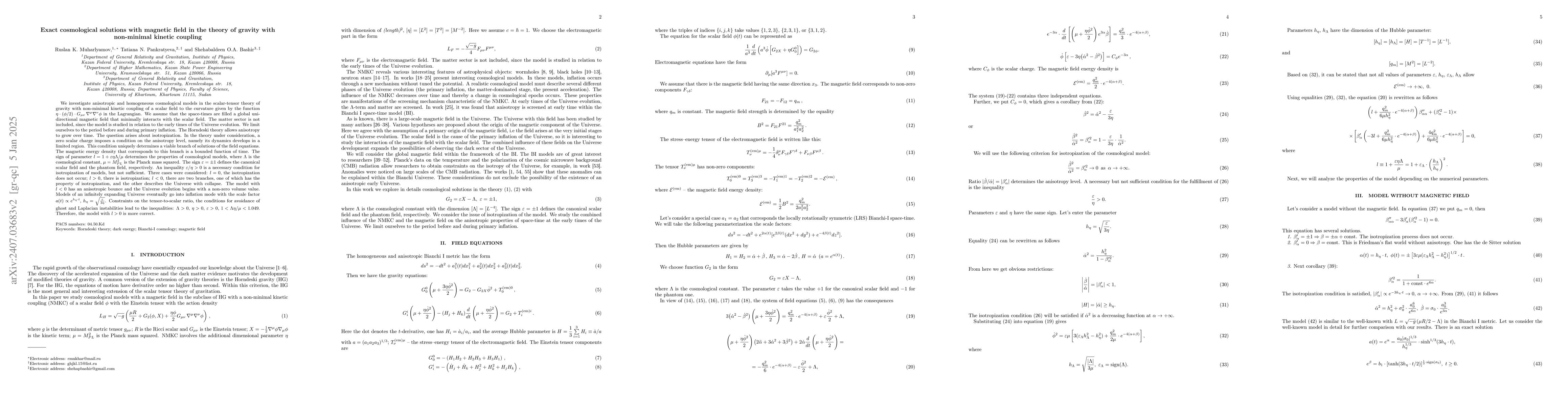 Thumbnail for Exact cosmological solutions with magnetic field in the theory of
  gravity with non-minimal kinetic coupling