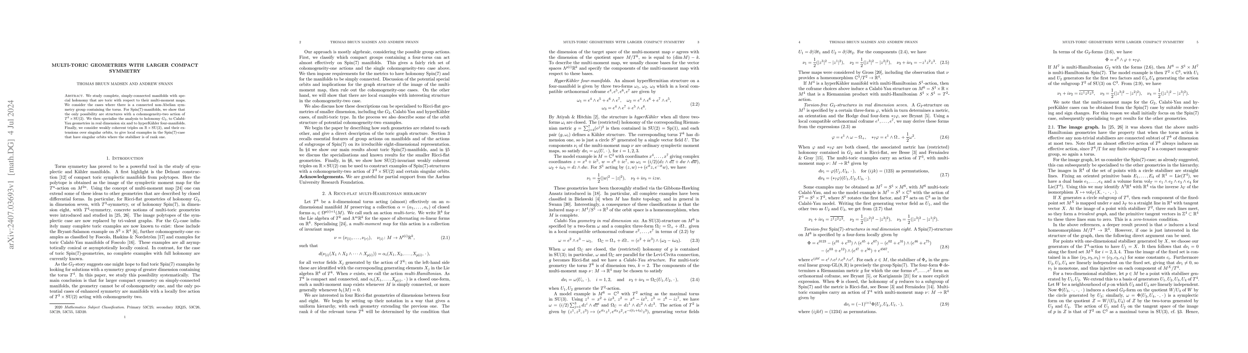 Thumbnail for Multi-toric geometries with larger compact symmetry