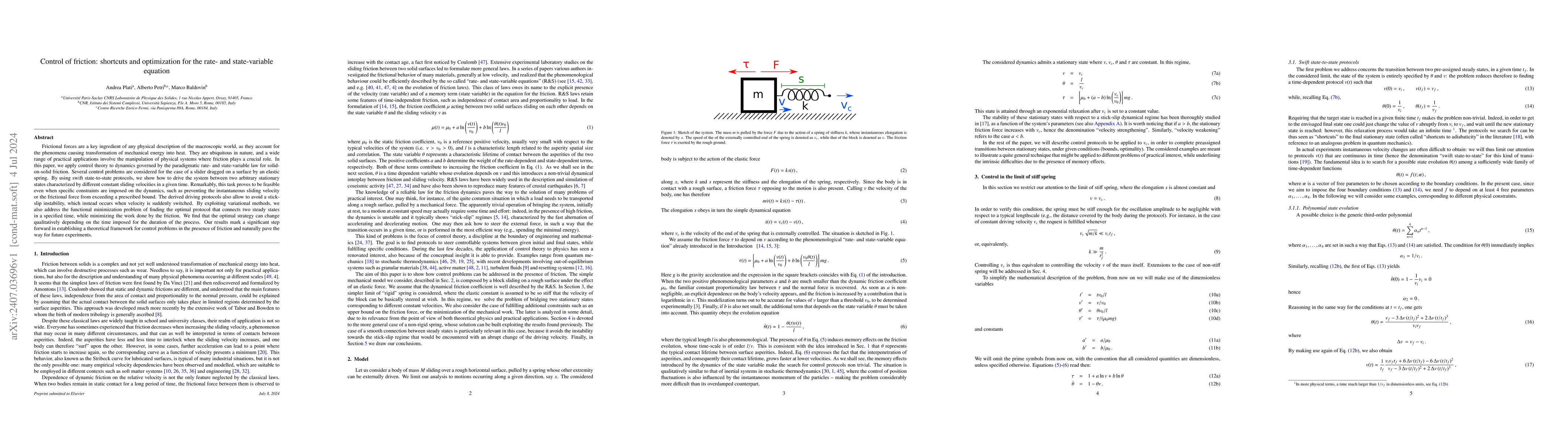 Thumbnail for Control of friction: shortcuts and optimization for the rate- and
  state-variable equation