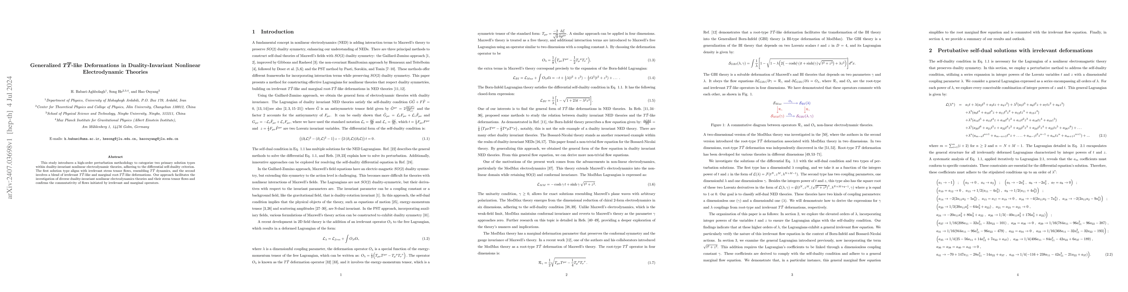 Thumbnail for Generalized $T\overline{T}$-like Deformations in Duality-Invariant
  Nonlinear Electrodynamic Theories