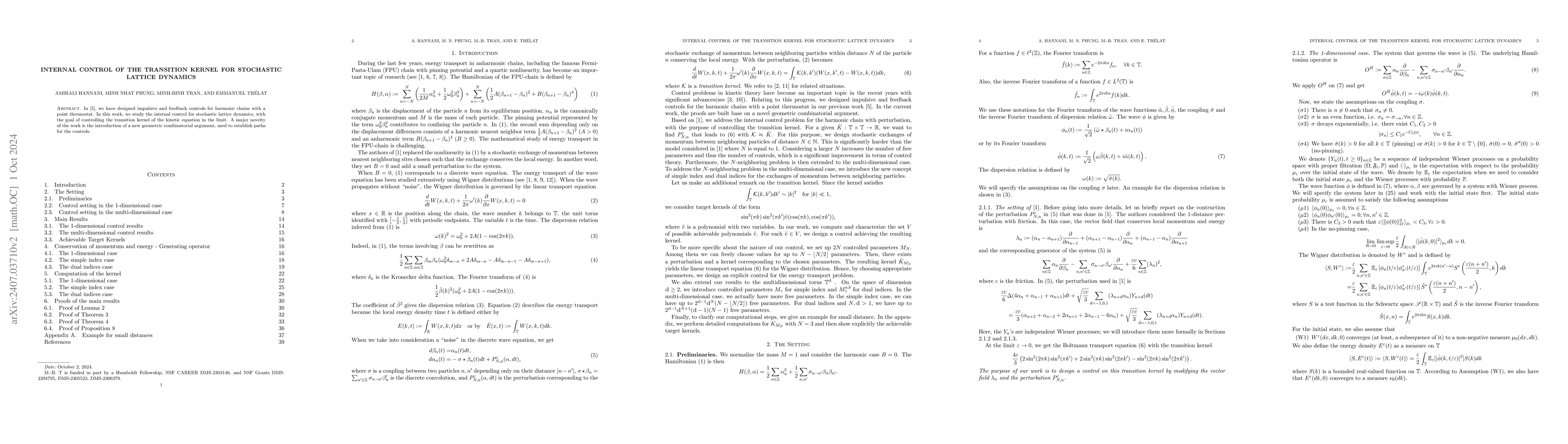 Thumbnail for Internal Control of The Transition Kernel for Stochastic Lattice
  Dynamics