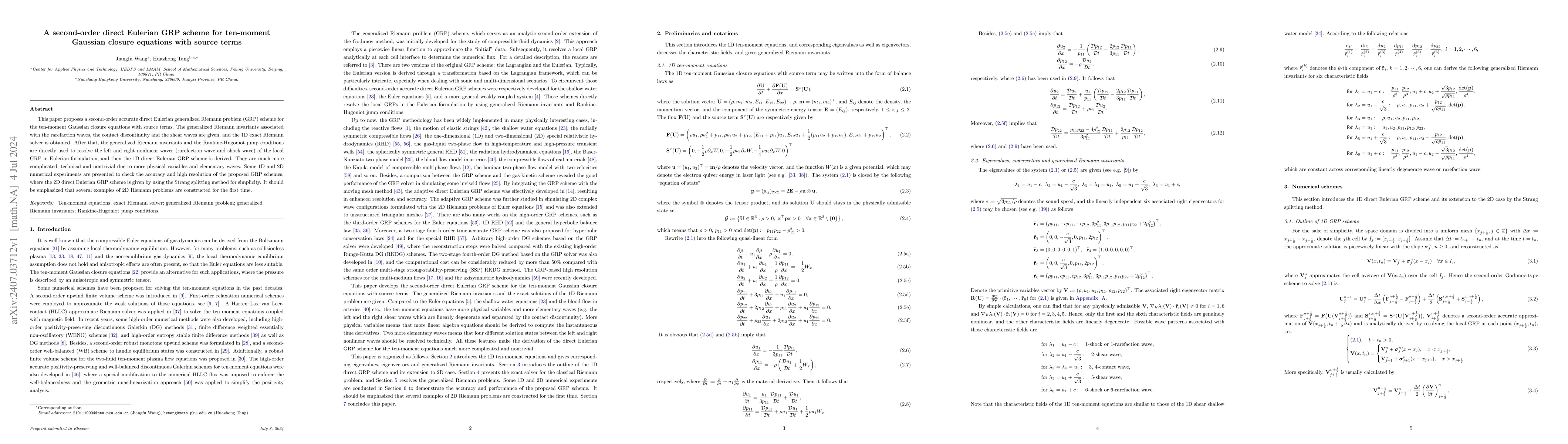 Thumbnail for A second-order direct Eulerian GRP scheme for ten-moment Gaussian
  closure equations with source terms
