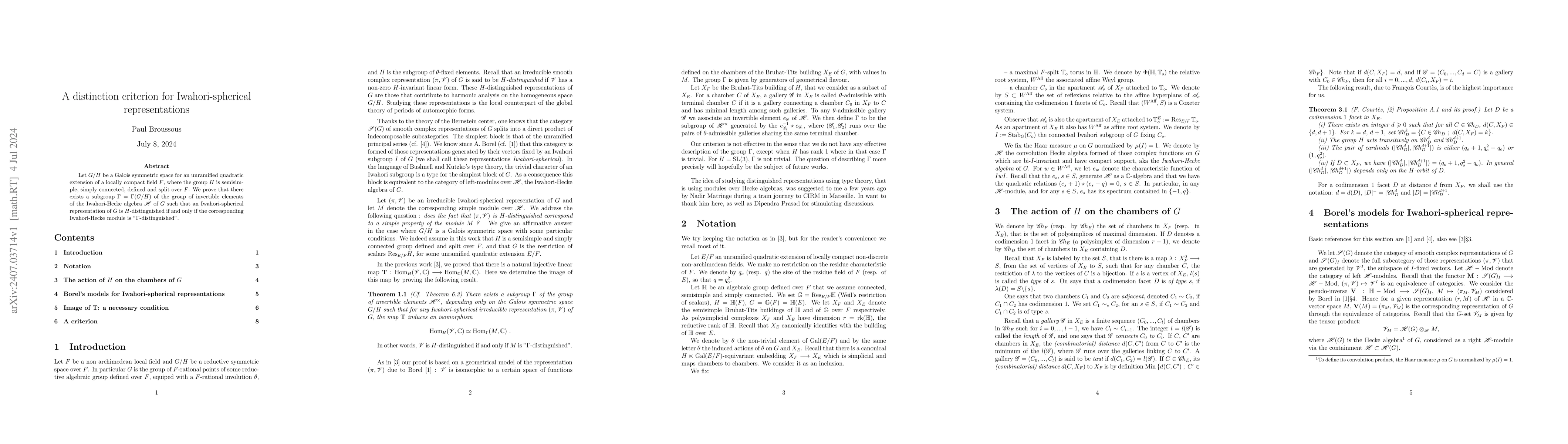 Thumbnail for A distinction criterion for Iwahori-spherical representations