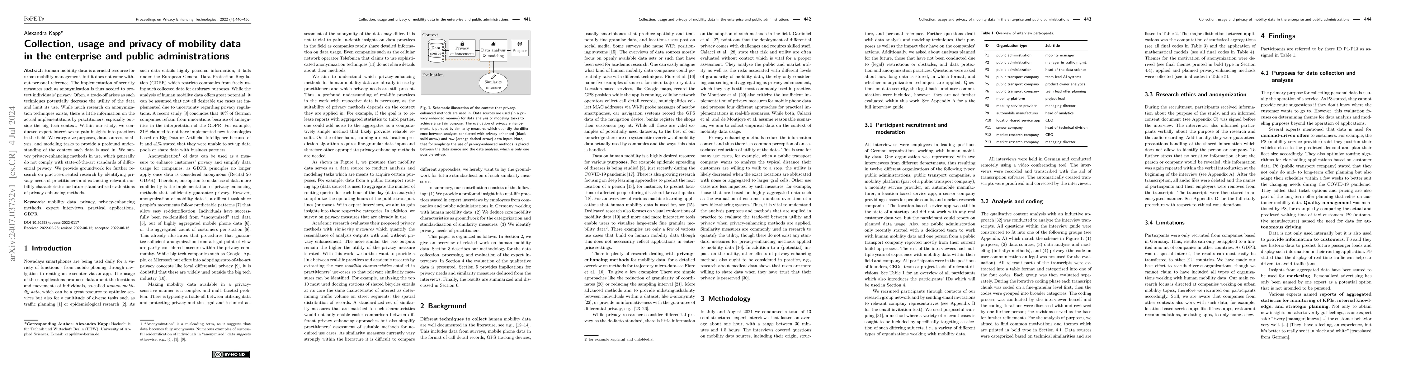 Thumbnail for Collection, usage and privacy of mobility data in the enterprise and
  public administrations
