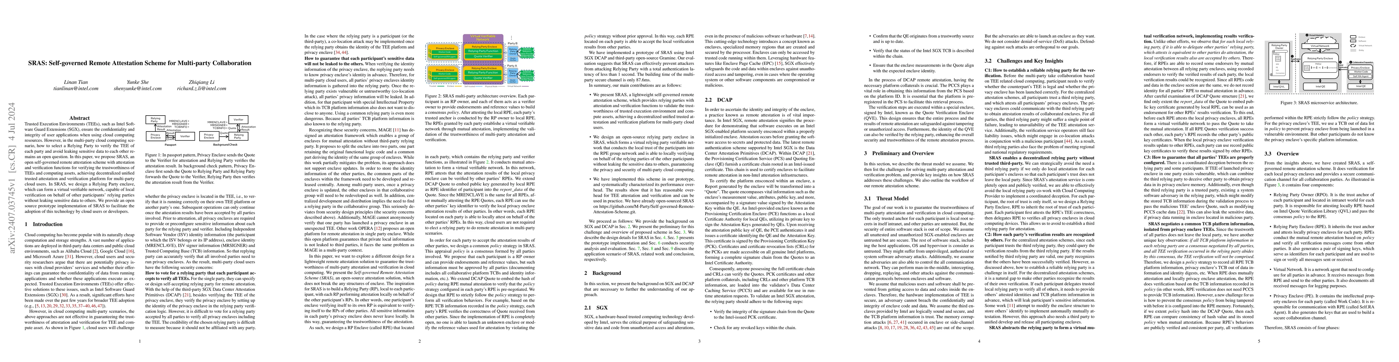 Thumbnail for SRAS: Self-governed Remote Attestation Scheme for Multi-party
  Collaboration