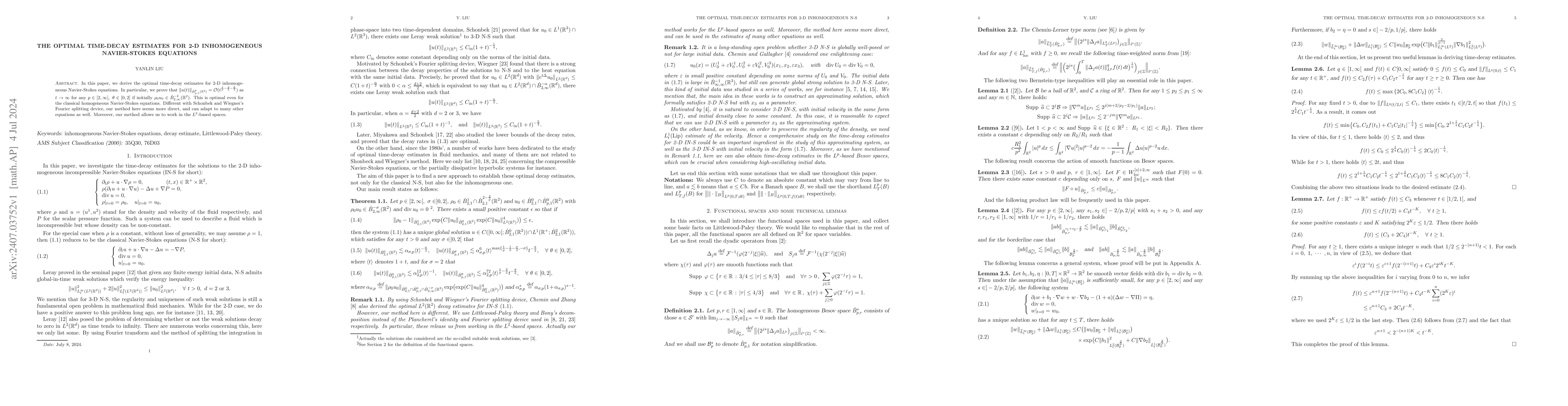 Thumbnail for The optimal time-decay estimates for 2-D inhomogeneous Navier-Stokes
  equations