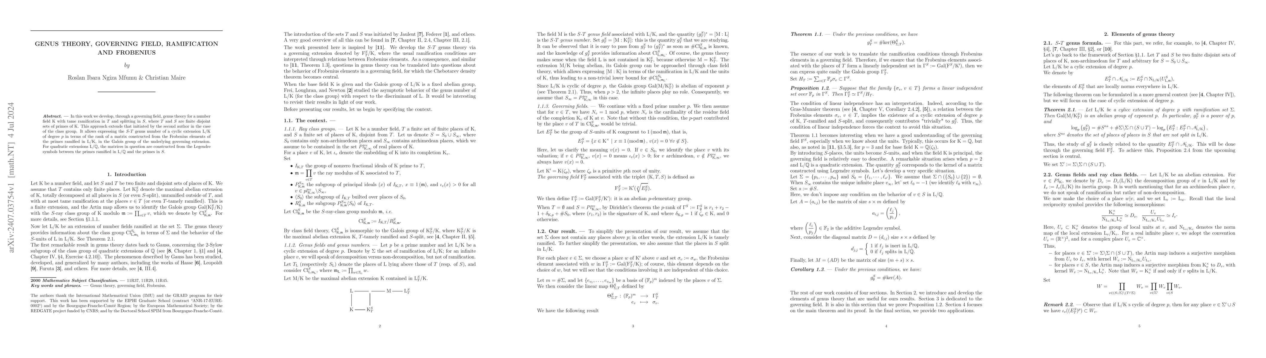Thumbnail for Genus theory, governing field, ramification and Frobenius