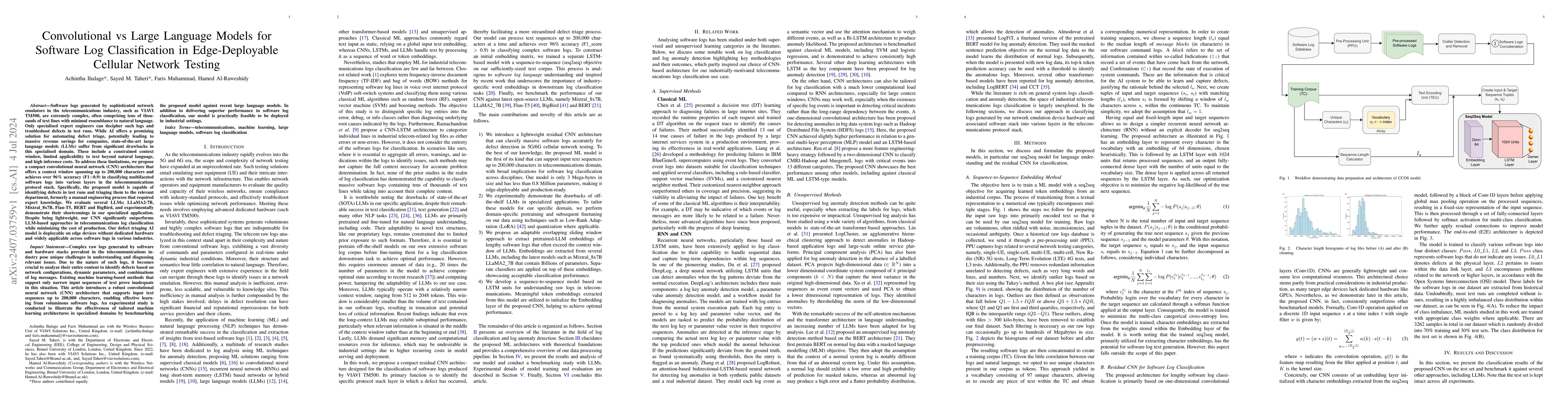 Thumbnail for Convolutional vs Large Language Models for Software Log Classification
  in Edge-Deployable Cellular Network Testing