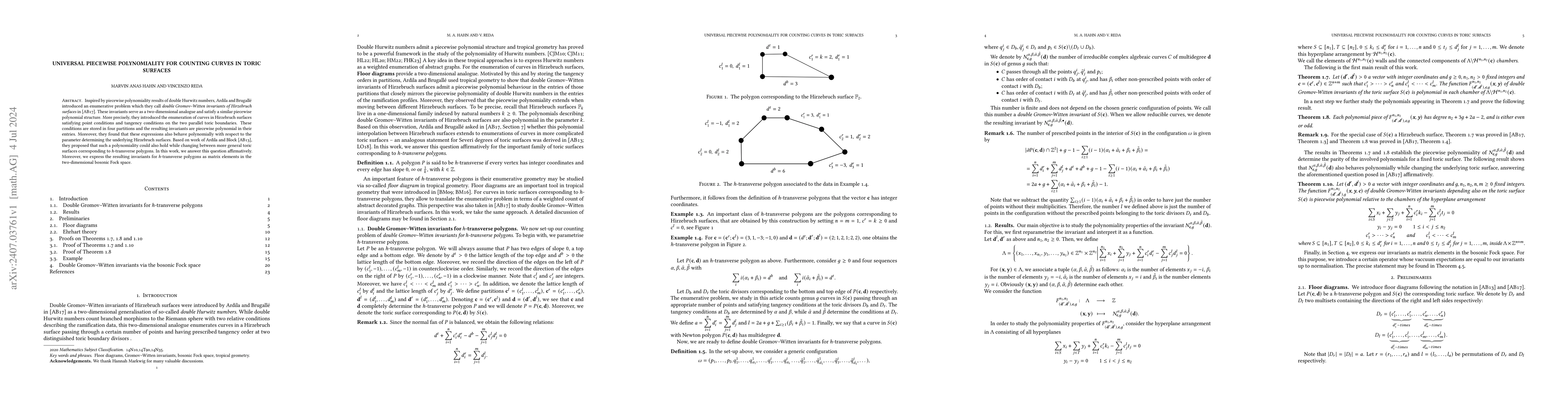 Thumbnail for Universal piecewise polynomiality for counting curves in toric surfaces