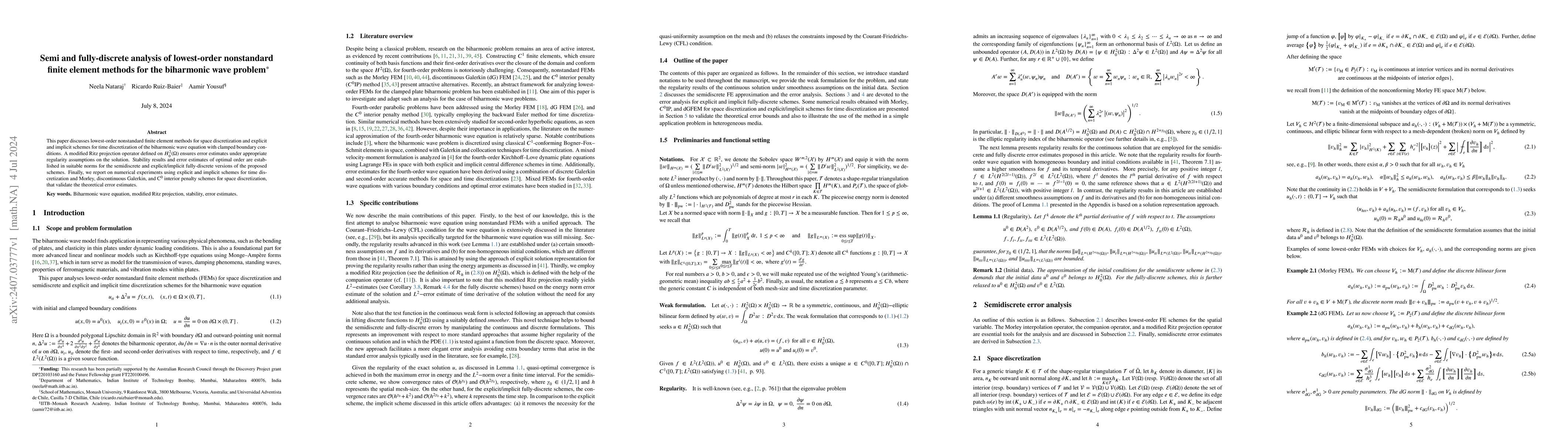 Thumbnail for Semi and fully-discrete analysis of lowest-order nonstandard finite
  element methods for the biharmonic wave problem