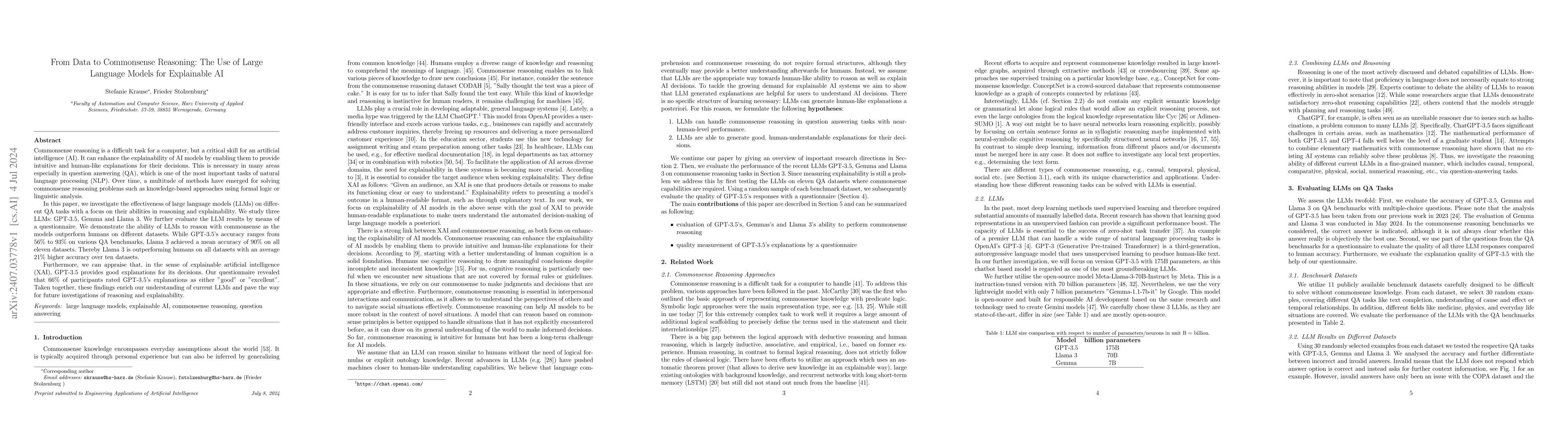 Thumbnail for From Data to Commonsense Reasoning: The Use of Large Language Models for
  Explainable AI