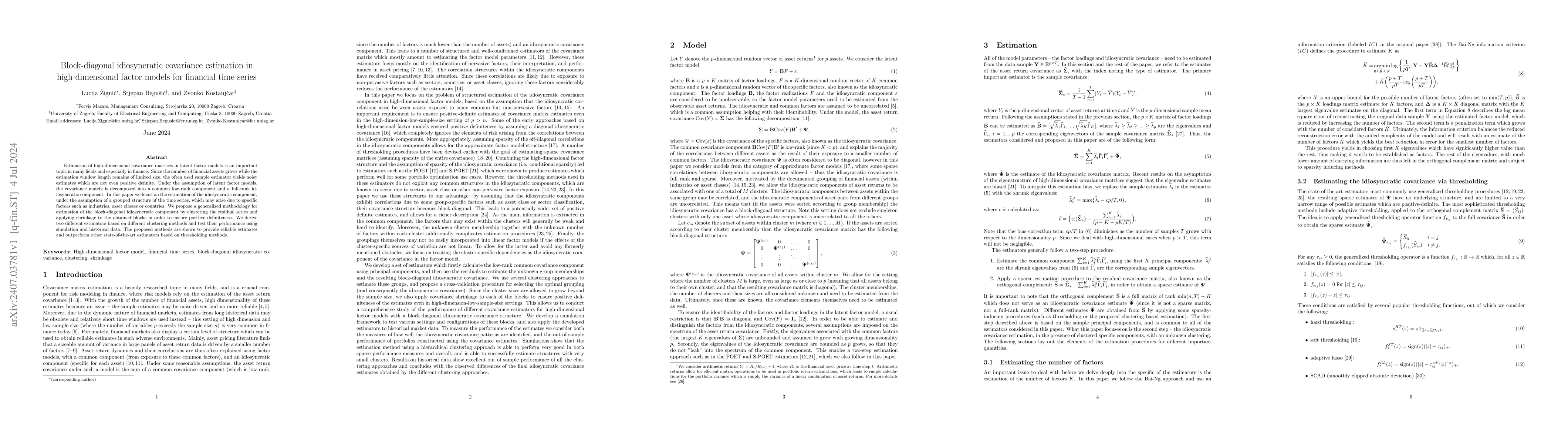 Thumbnail for Block-diagonal idiosyncratic covariance estimation in high-dimensional
  factor models for financial time series