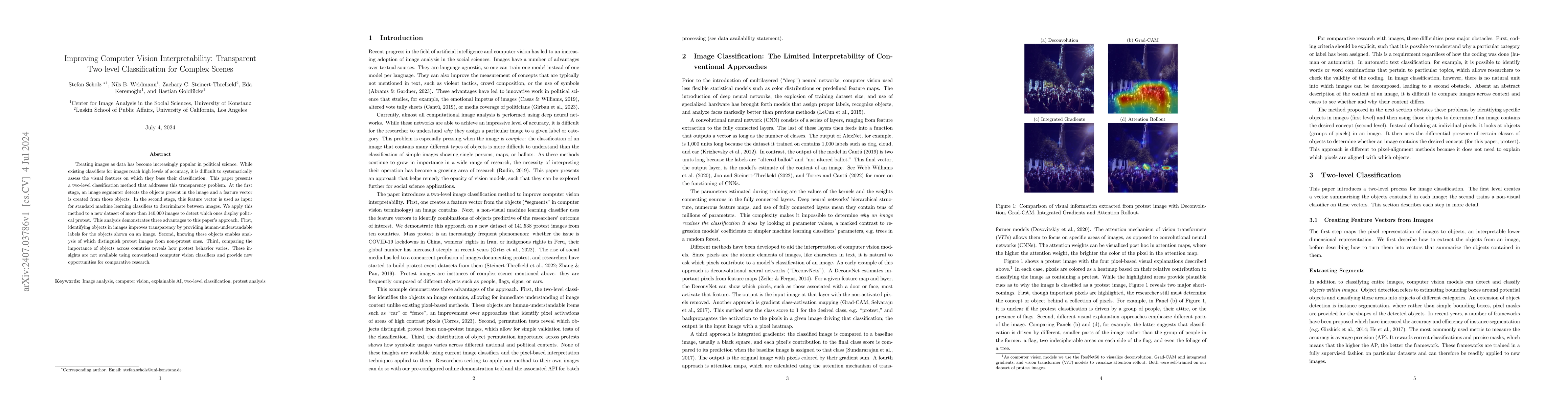 Thumbnail for Improving Computer Vision Interpretability: Transparent Two-level
  Classification for Complex Scenes