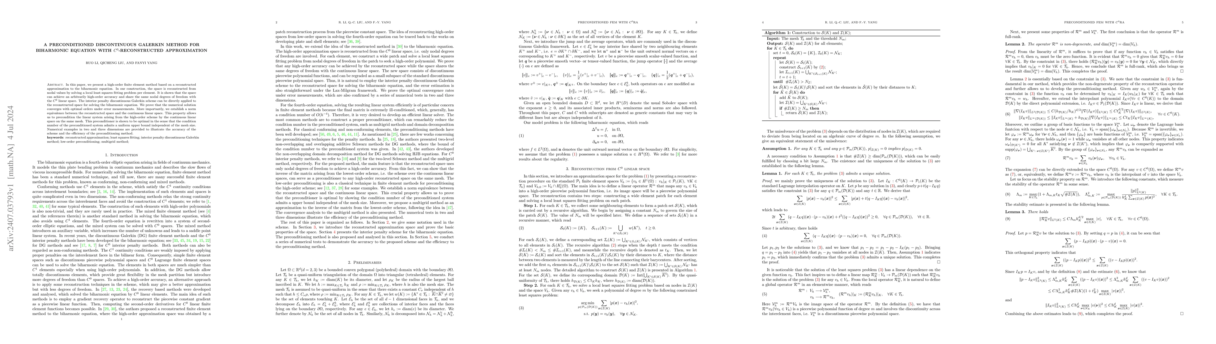 Thumbnail for A Preconditioned Discontinuous Galerkin Method for Biharmonic Equation
  with $C^0$-Reconstructed Approximation