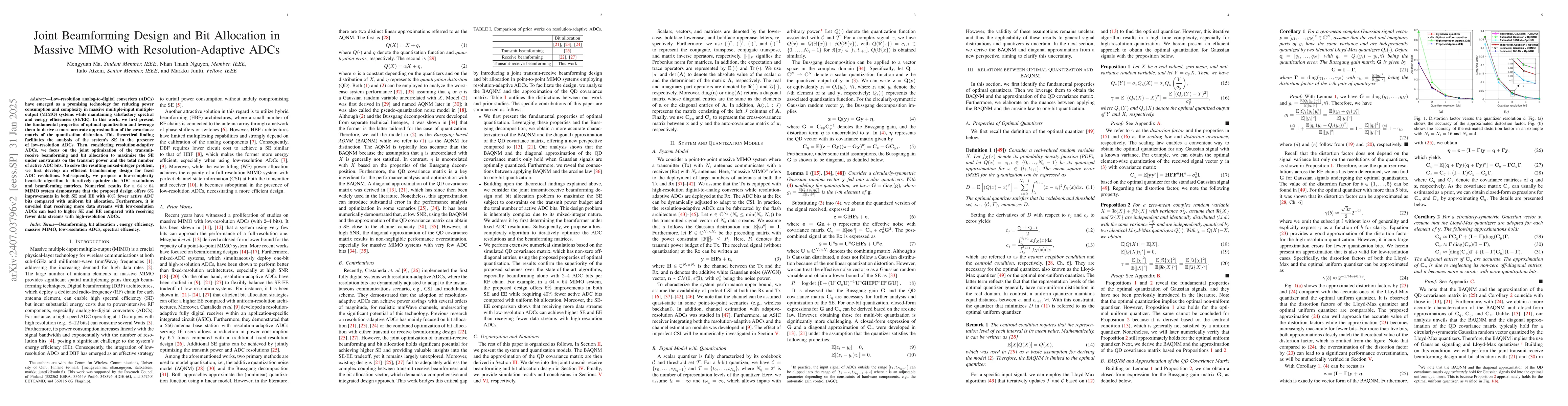 Thumbnail for Joint Beamforming Design and Bit Allocation in Massive MIMO with
  Resolution-Adaptive ADCs