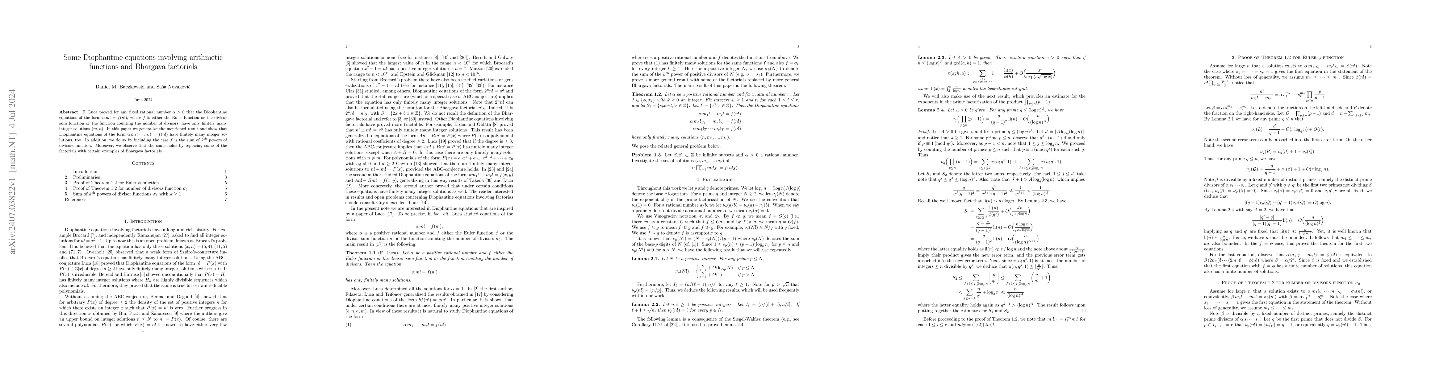Thumbnail for Some Diophantine equations involving arithmetic functions and Bhargava
  factorials