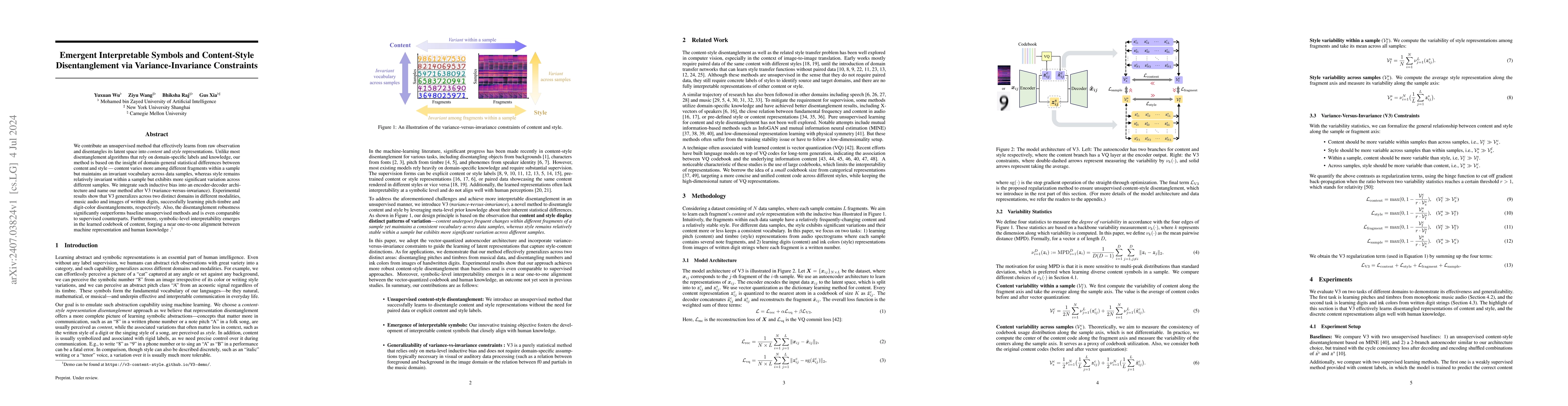 Thumbnail for Emergent Interpretable Symbols and Content-Style Disentanglement via
  Variance-Invariance Constraints