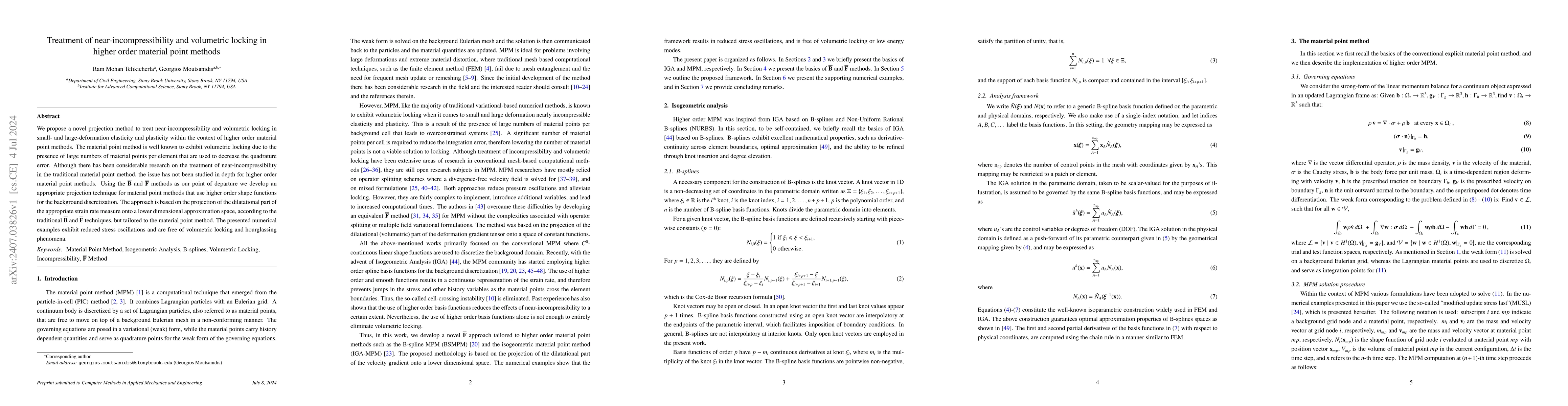 Thumbnail for Treatment of near-incompressibility and volumetric locking in higher
  order material point methods