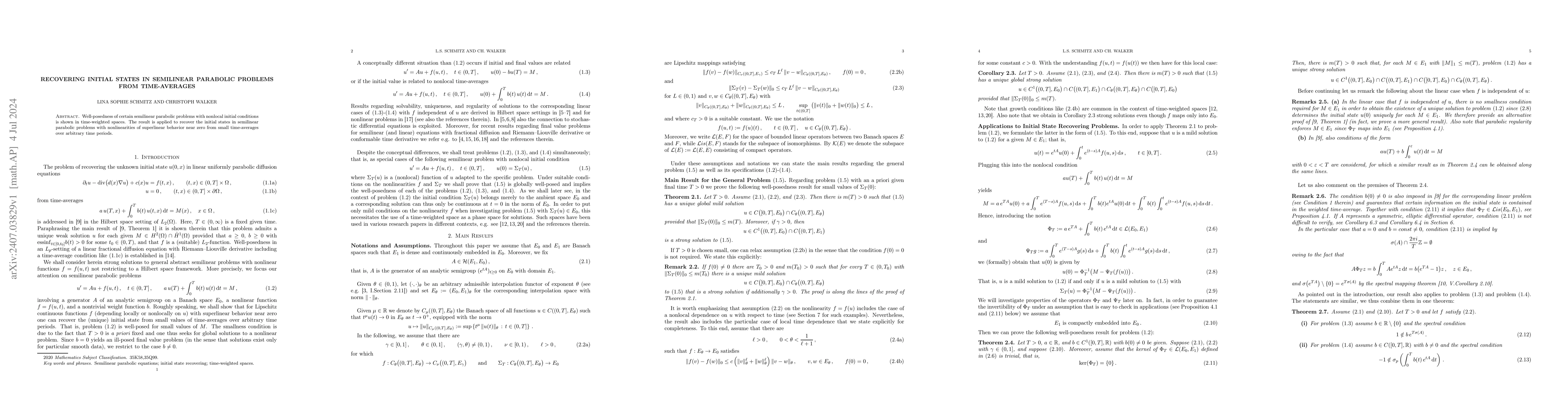Thumbnail for Recovering Initial States in Semilinear Parabolic Problems from
  Time-Averages