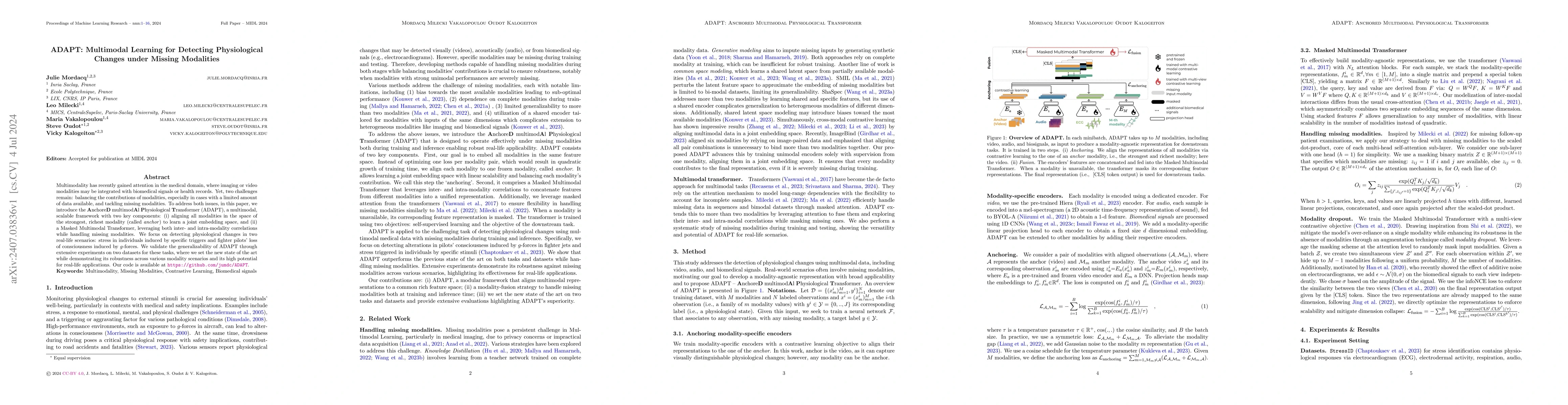 Thumbnail for ADAPT: Multimodal Learning for Detecting Physiological Changes under
  Missing Modalities