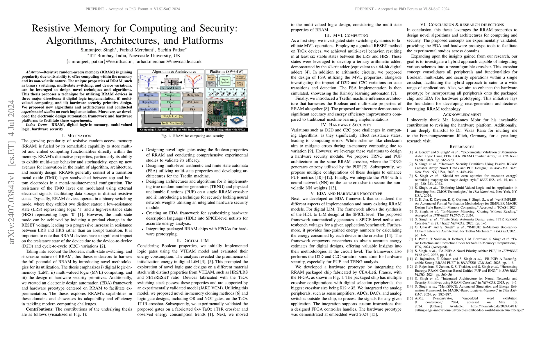 Thumbnail for Resistive Memory for Computing and Security: Algorithms, Architectures,
  and Platforms