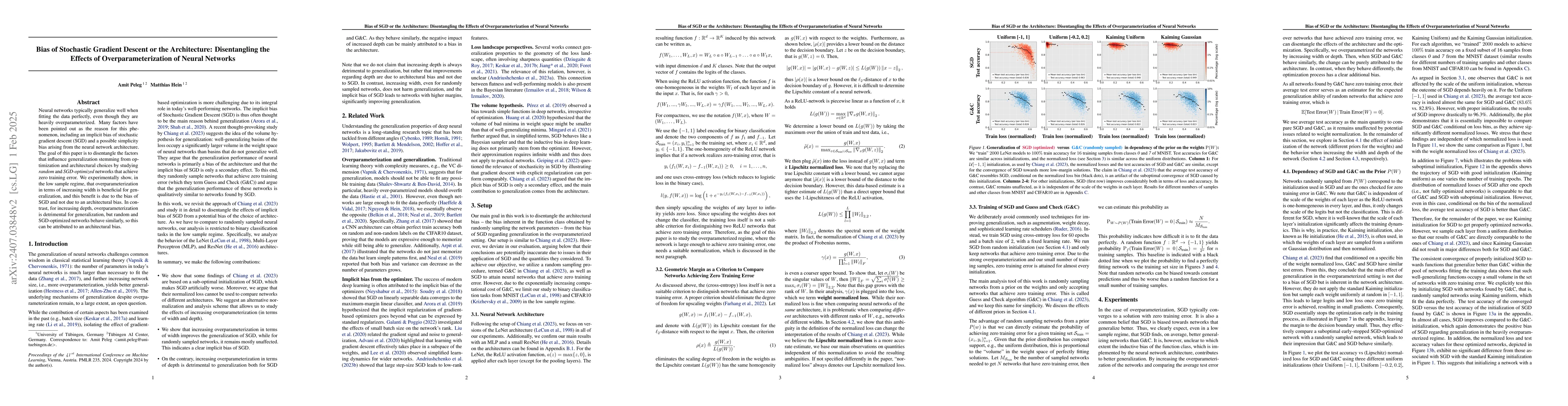 Thumbnail for Bias of Stochastic Gradient Descent or the Architecture: Disentangling
  the Effects of Overparameterization of Neural Networks