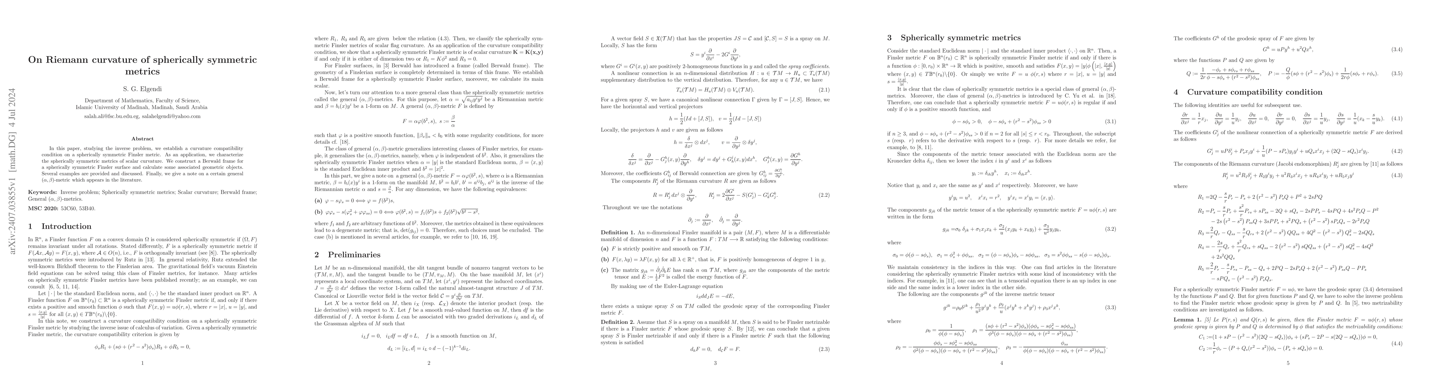 Thumbnail for On Riemann curvature of spherically symmetric metrics