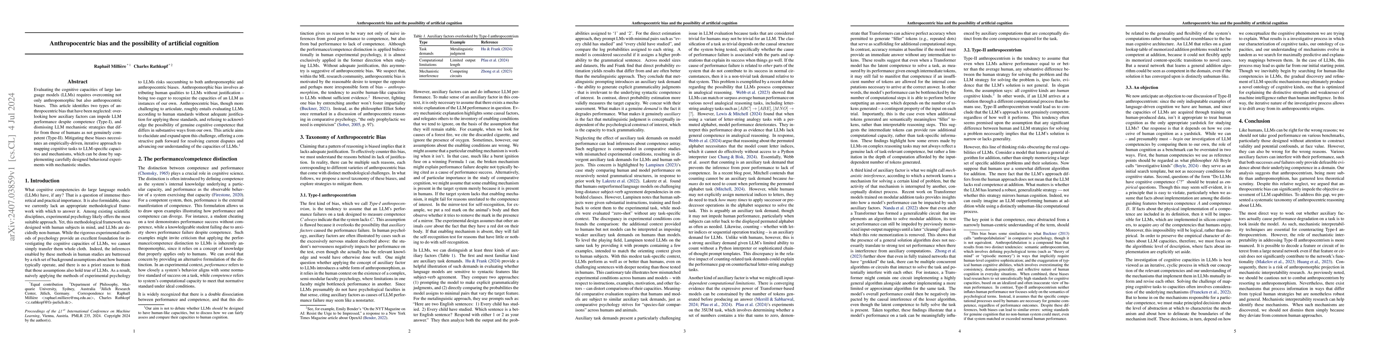 Thumbnail for Anthropocentric bias and the possibility of artificial cognition