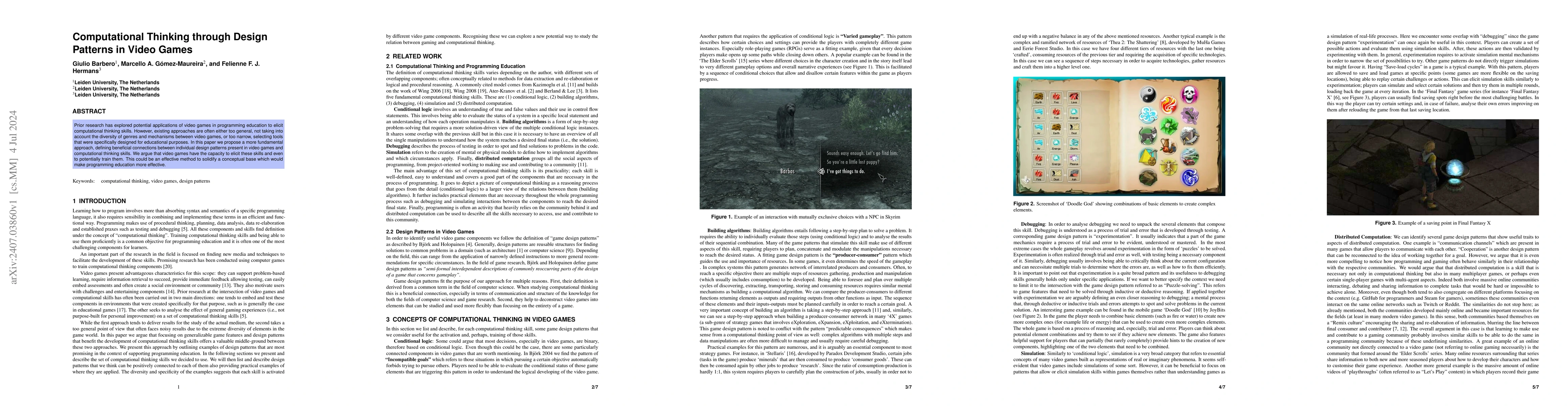 Thumbnail for Computational Thinking through Design Patterns in Video Games