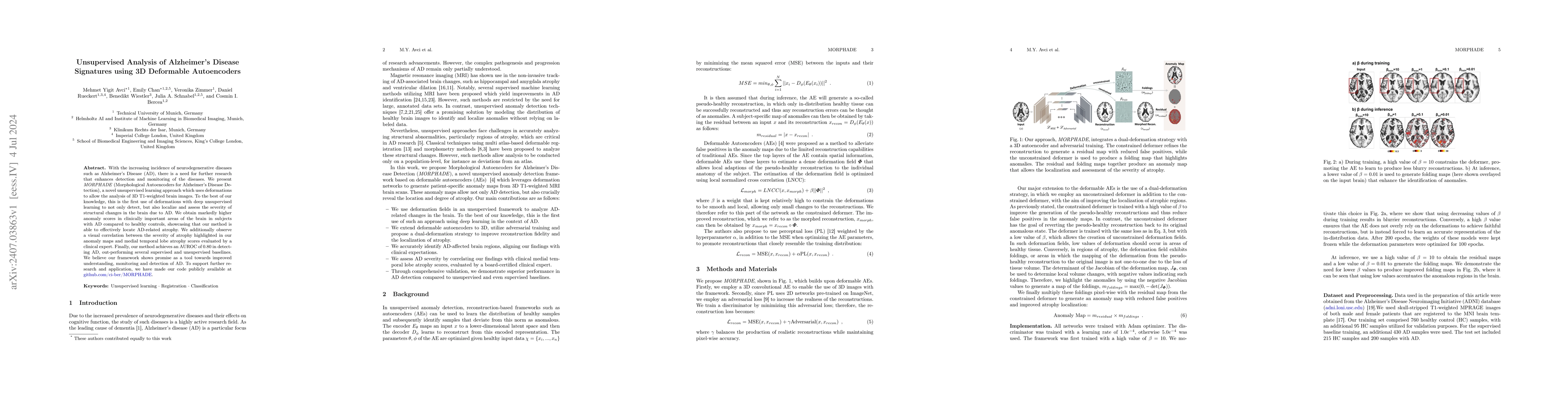 Thumbnail for Unsupervised Analysis of Alzheimer's Disease Signatures using 3D
  Deformable Autoencoders