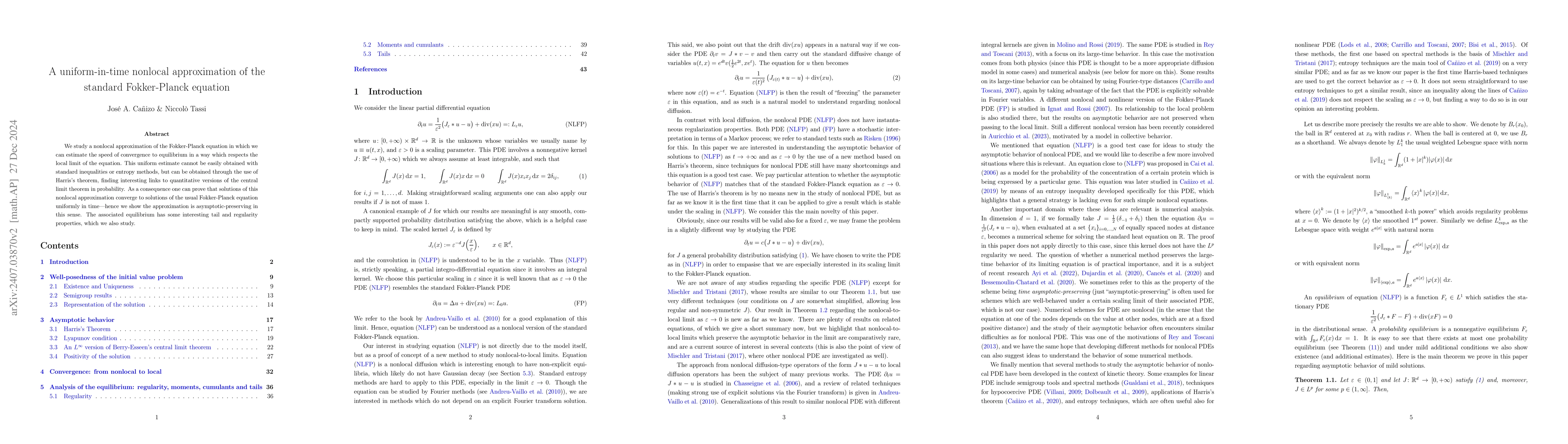 Thumbnail for A uniform-in-time nonlocal approximation of the standard Fokker-Planck
  equation