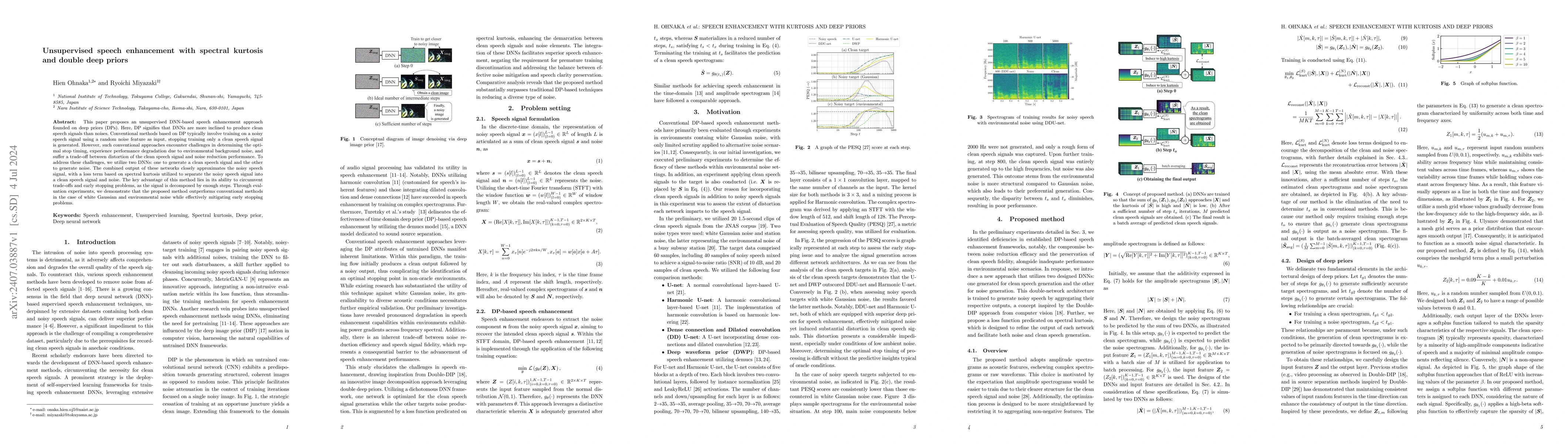 Thumbnail for Unsupervised speech enhancement with spectral kurtosis and double deep
  priors