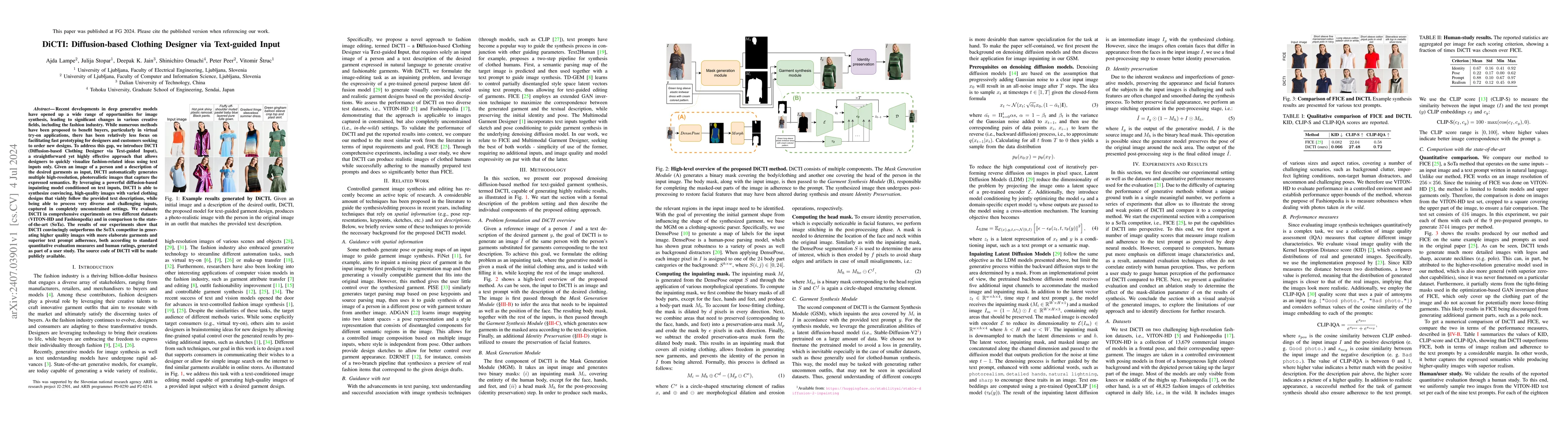 Thumbnail for DiCTI: Diffusion-based Clothing Designer via Text-guided Input