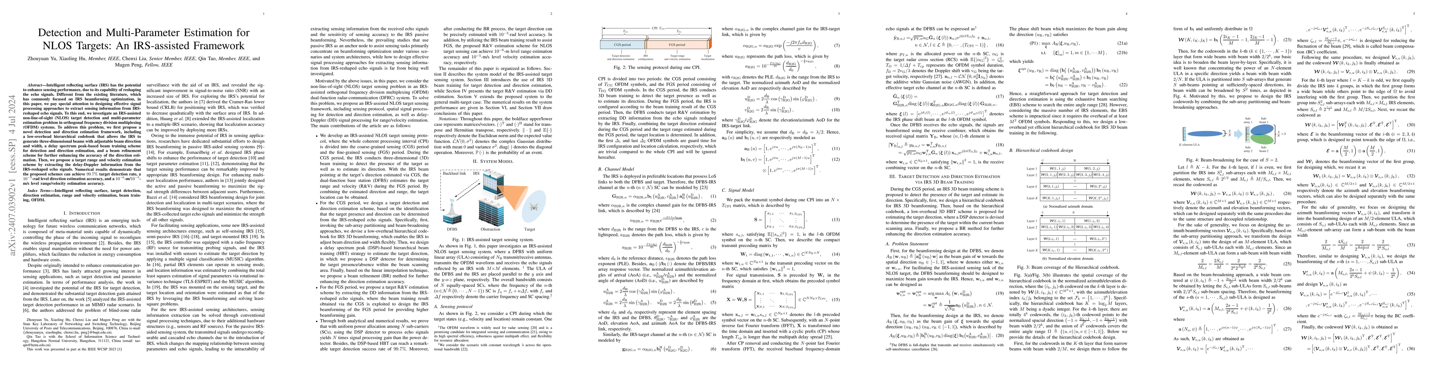 Thumbnail for Detection and Multi-Parameter Estimation for NLOS Targets: An
  IRS-assisted Framework