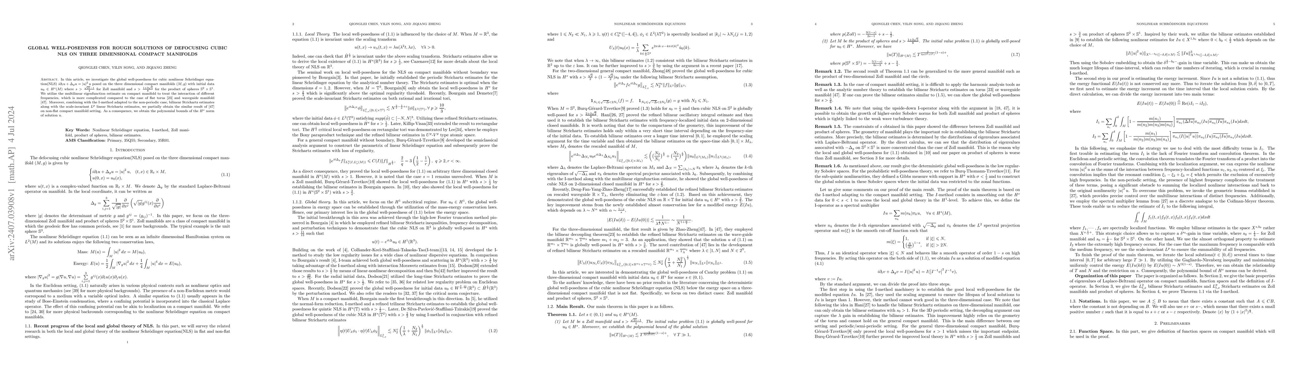 Thumbnail for Global well-posedness for rough solutions of defocusing cubic NLS on
  three dimensional compact manifolds