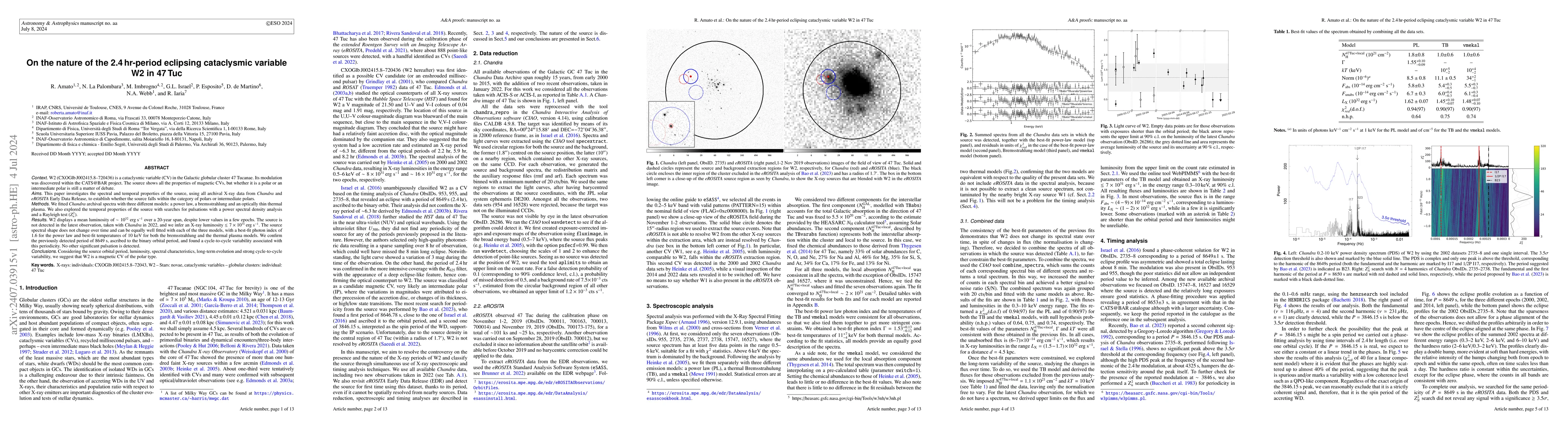 Thumbnail for On the nature of the 2.4 hr-period eclipsing cataclysmic variable W2 in
  47 Tuc