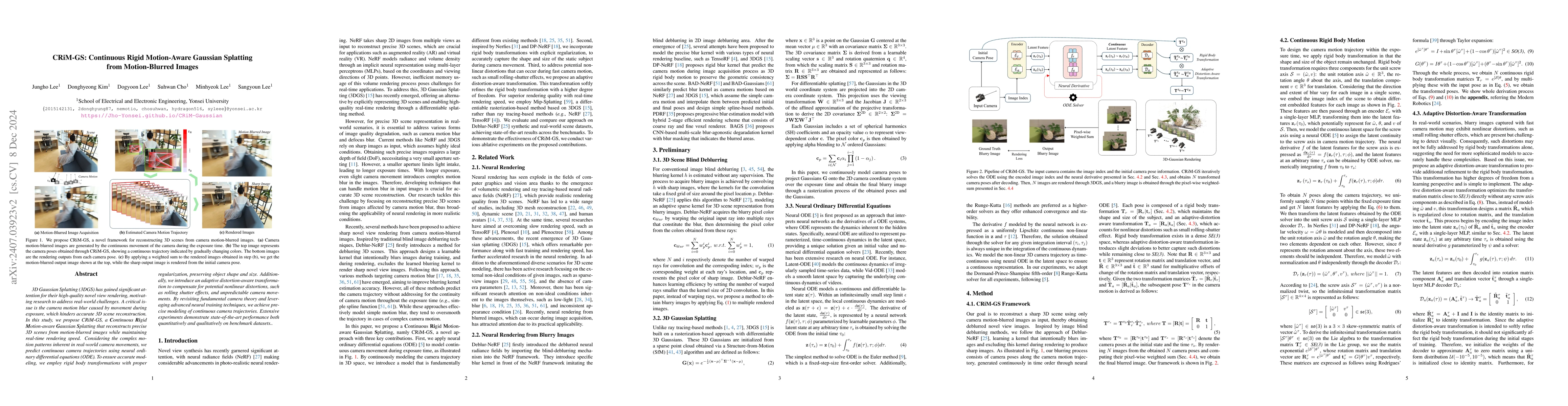 Thumbnail for CRiM-GS: Continuous Rigid Motion-Aware Gaussian Splatting from Motion
  Blur Images