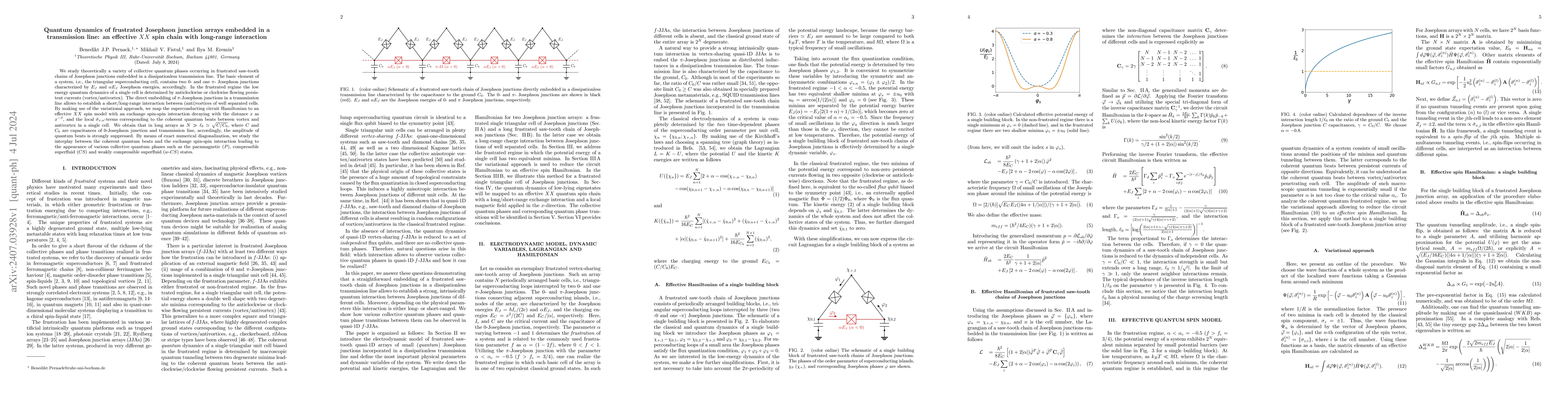 Thumbnail for Quantum dynamics of frustrated Josephson junction arrays embedded in a
  transmission line: an effective XX spin chain with long-range interaction