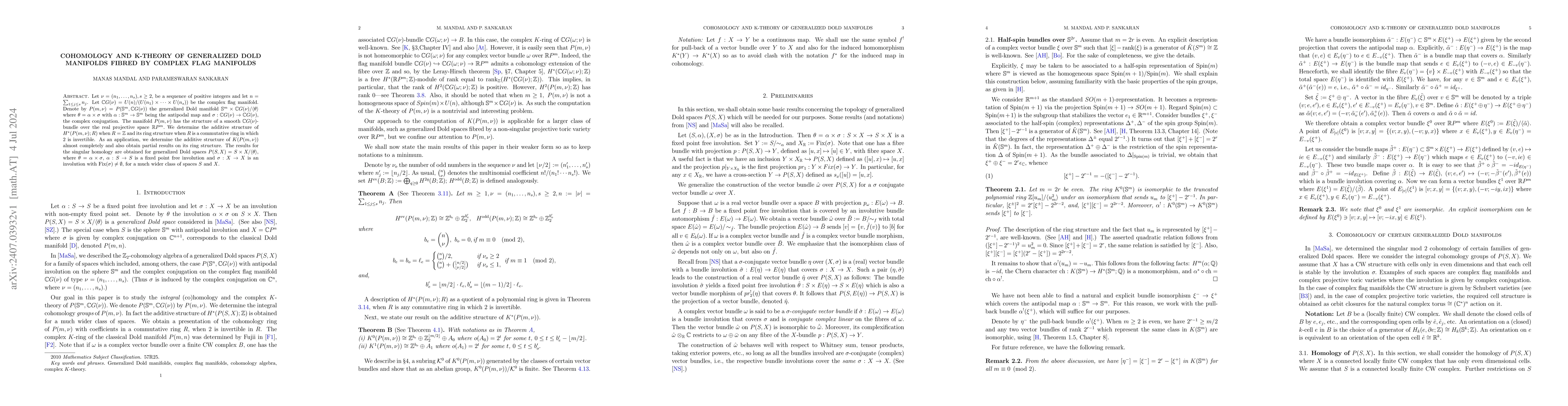 Thumbnail for Cohomology and K-theory of generalized Dold manifolds fibred by complex
  flag manifolds